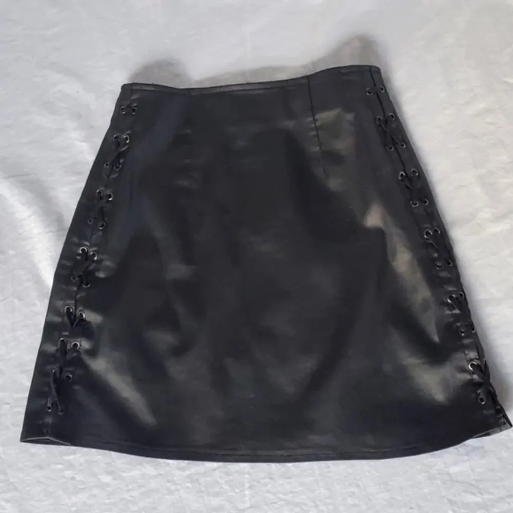 French Connection Skirt Coated Denim Lace Up Party Date Night Sexy Holiday Goth